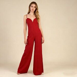 NWOT Farm Rio Linen Blend Sleeveless Wide Leg Jumpsuit Sz S Red